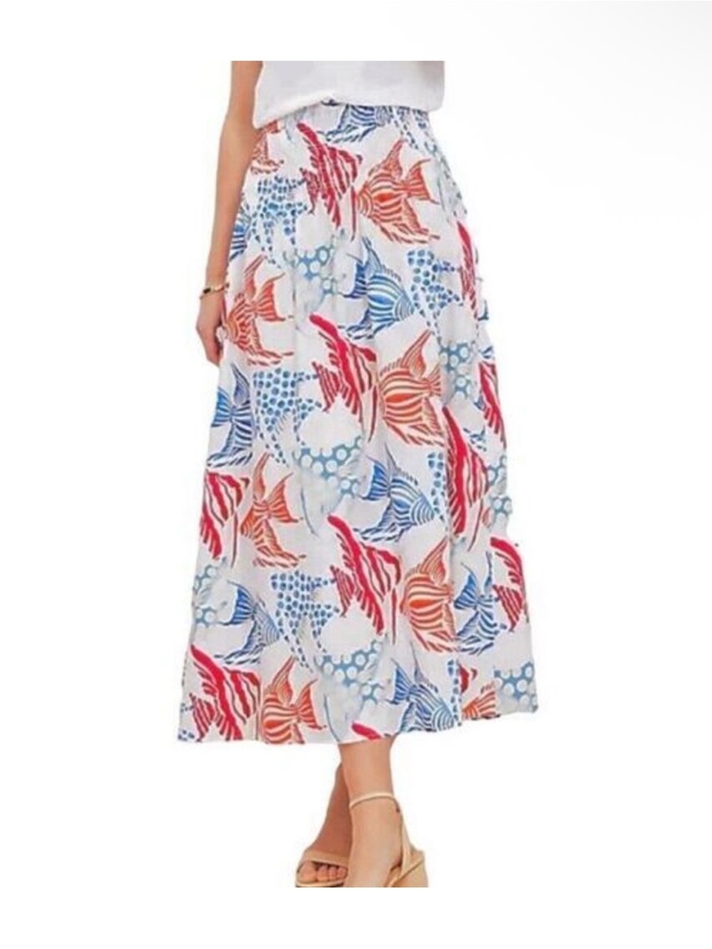 Loft Fish Poplin Smocked‎ Waist Maxi Skirt Size PXS